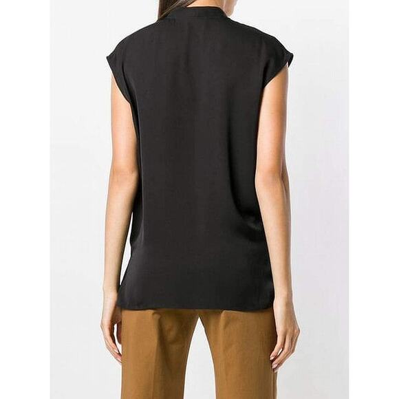 THEORY Relaxed Tie-Neck Sleeveless Silk Wrap Top in Black Size Small - Picture 5 of 11